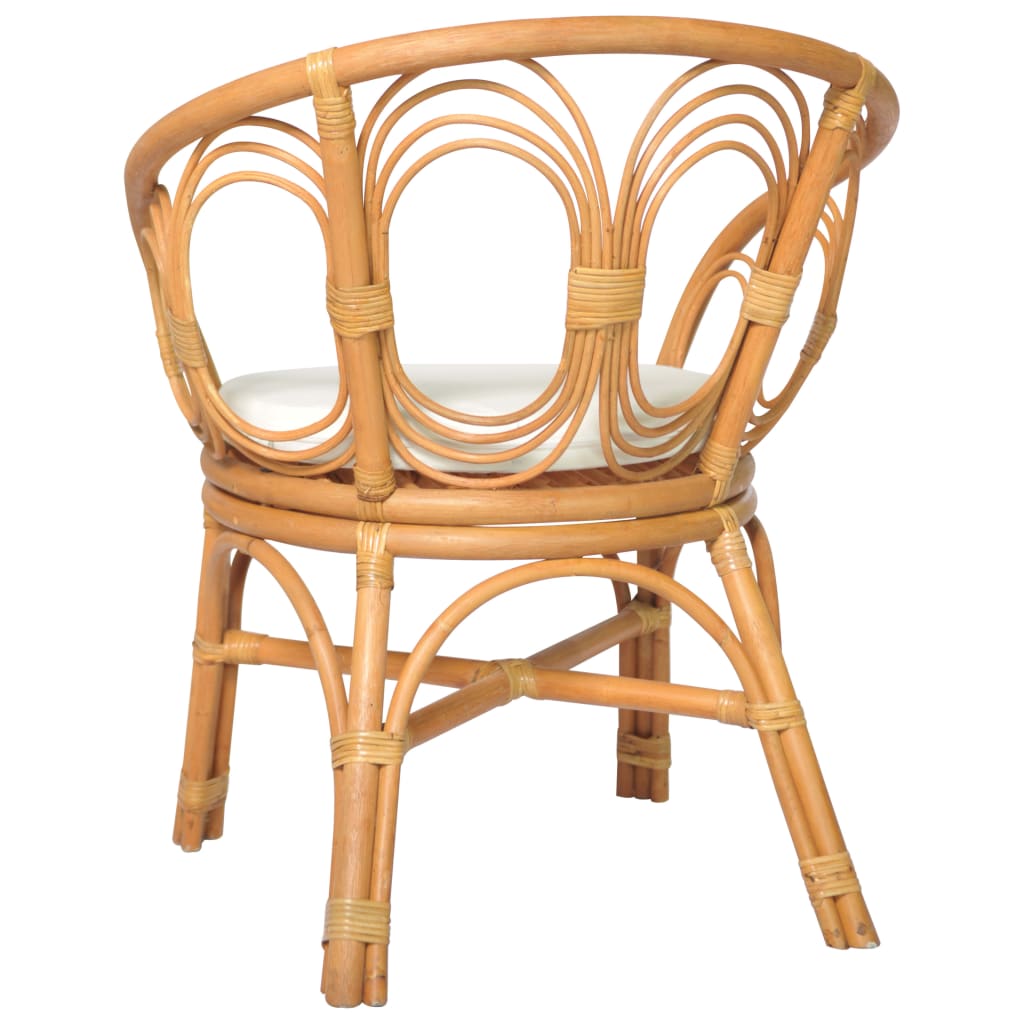 vidaXL Трапезен стол с възглавница, светлокафяв, естествен ратан и лен