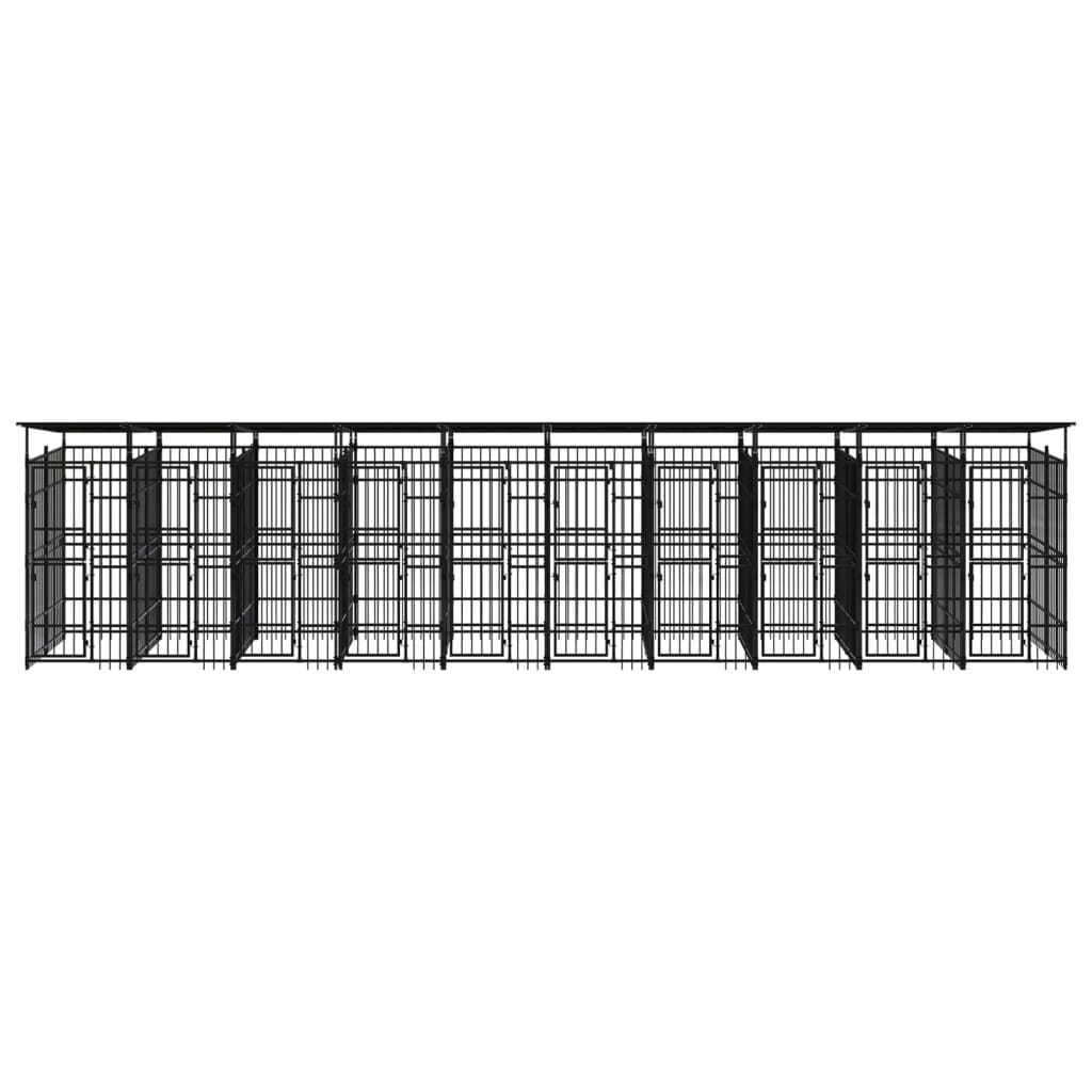 vidaXL Дворна клетка за кучета с покрив, стомана, 18,43 м²