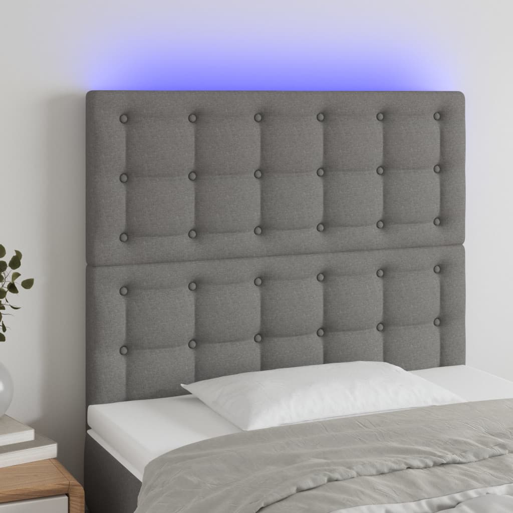 vidaXL LED горна табла за легло, тъмносива, 80x5x118/128 см, плат