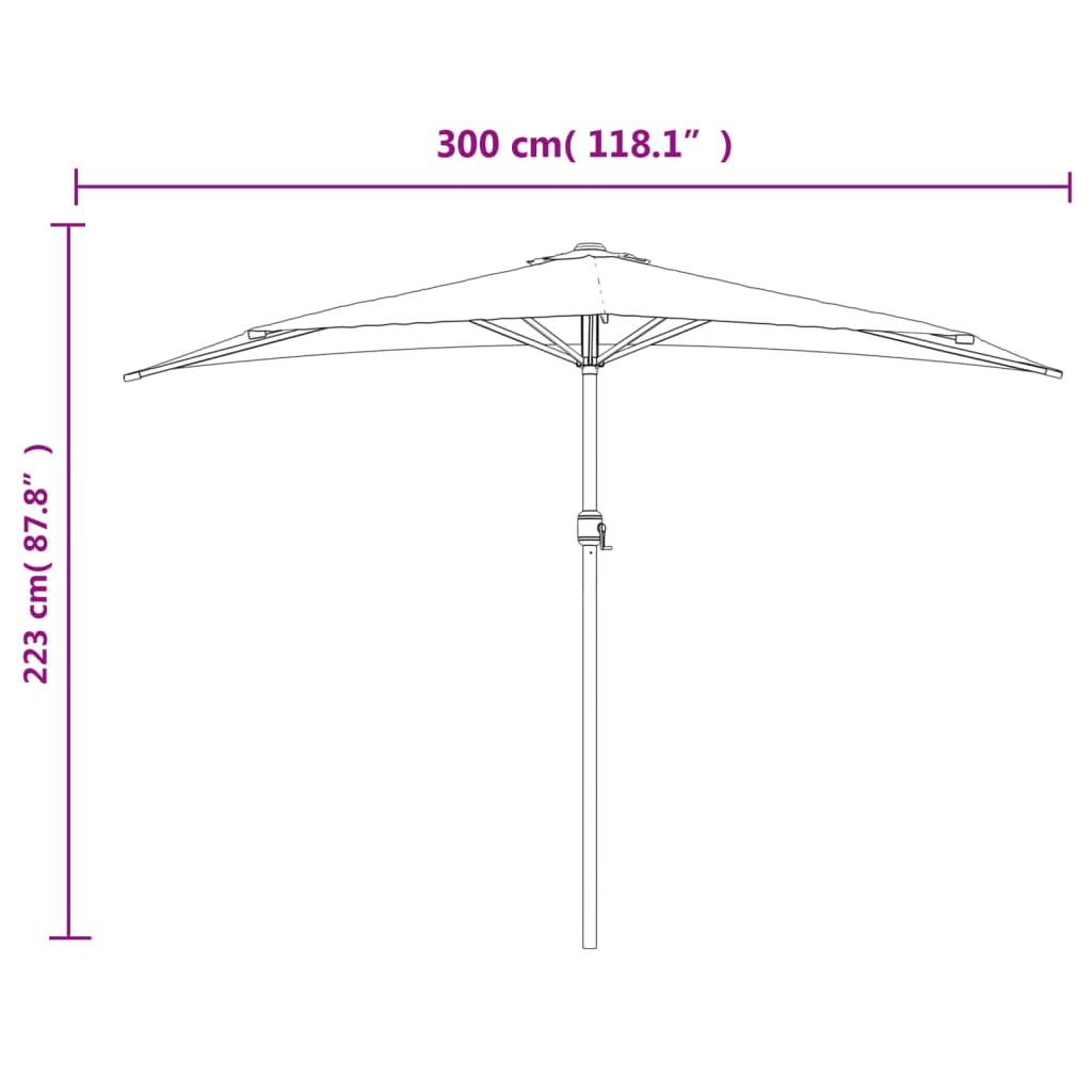 vidaXL Балконски чадър с алуминиев прът, таупе, 300x155 см, половин