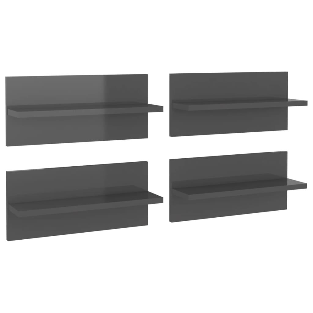 vidaXL Стенни рафтове, 4 бр, сив гланц, 40x11,5x18 см