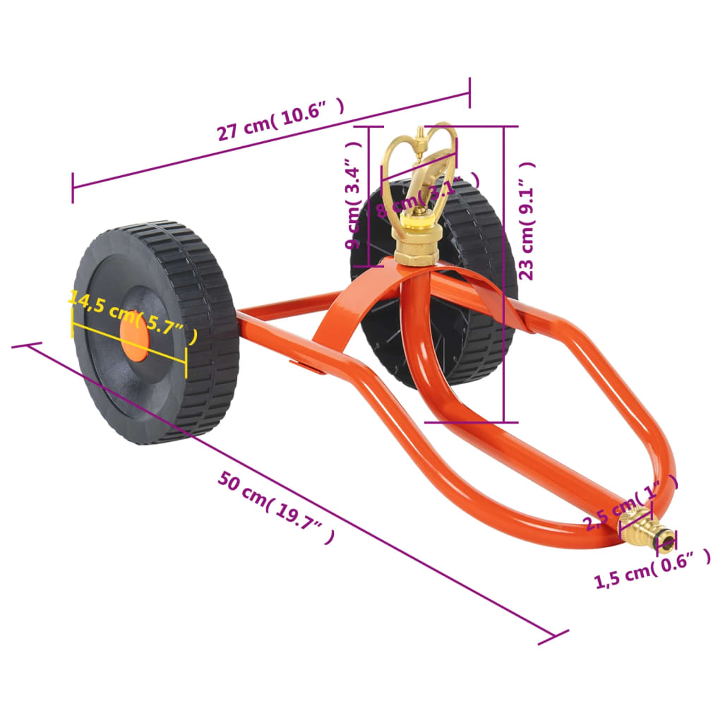 vidaXL Спринклерна шейна на колела с въртяща се глава червена стомана