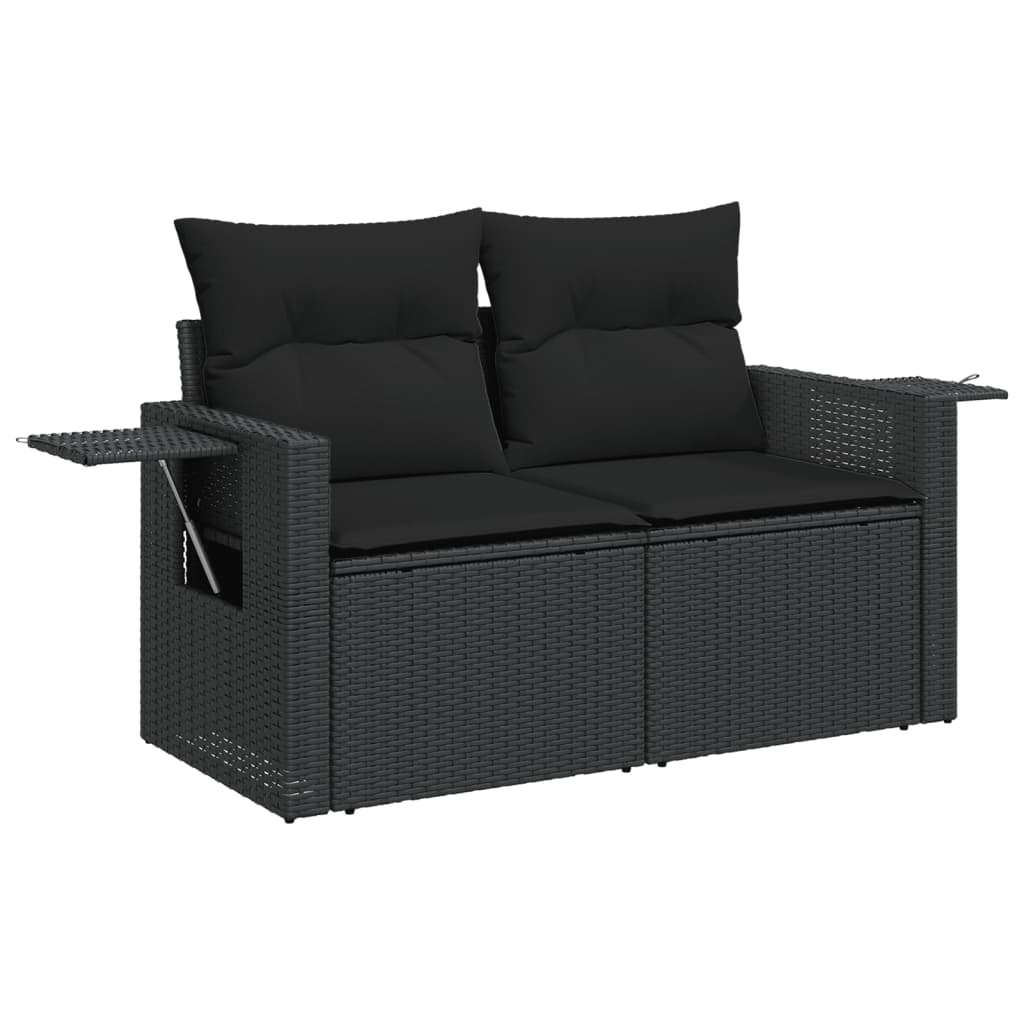 vidaXL Градински комплект диван с възглавници 10 части черен полиратан