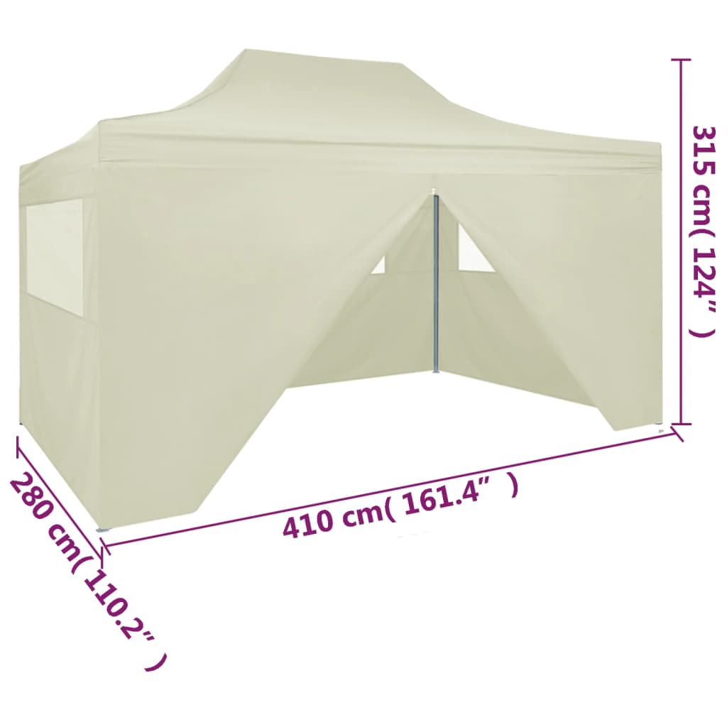 vidaXL Сгъваема парти шатра с 4 странични стени 3х4 м стомана кремава