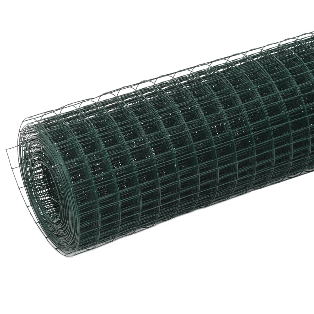 vidaXL Кокошкарска мрежа, стомана с PVC покритие, 10x0,5 м, зелена