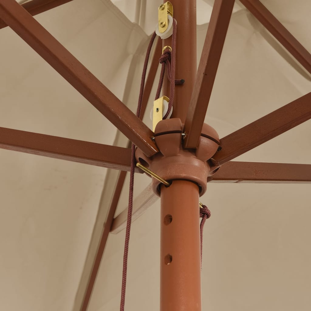 vidaXL Градински чадър с дървен прът, таупе, 299x240 см