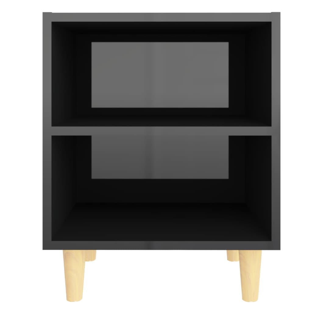 vidaXL Нощни шкафчета крака дървен масив 2 бр черен гланц 40x30x50 см