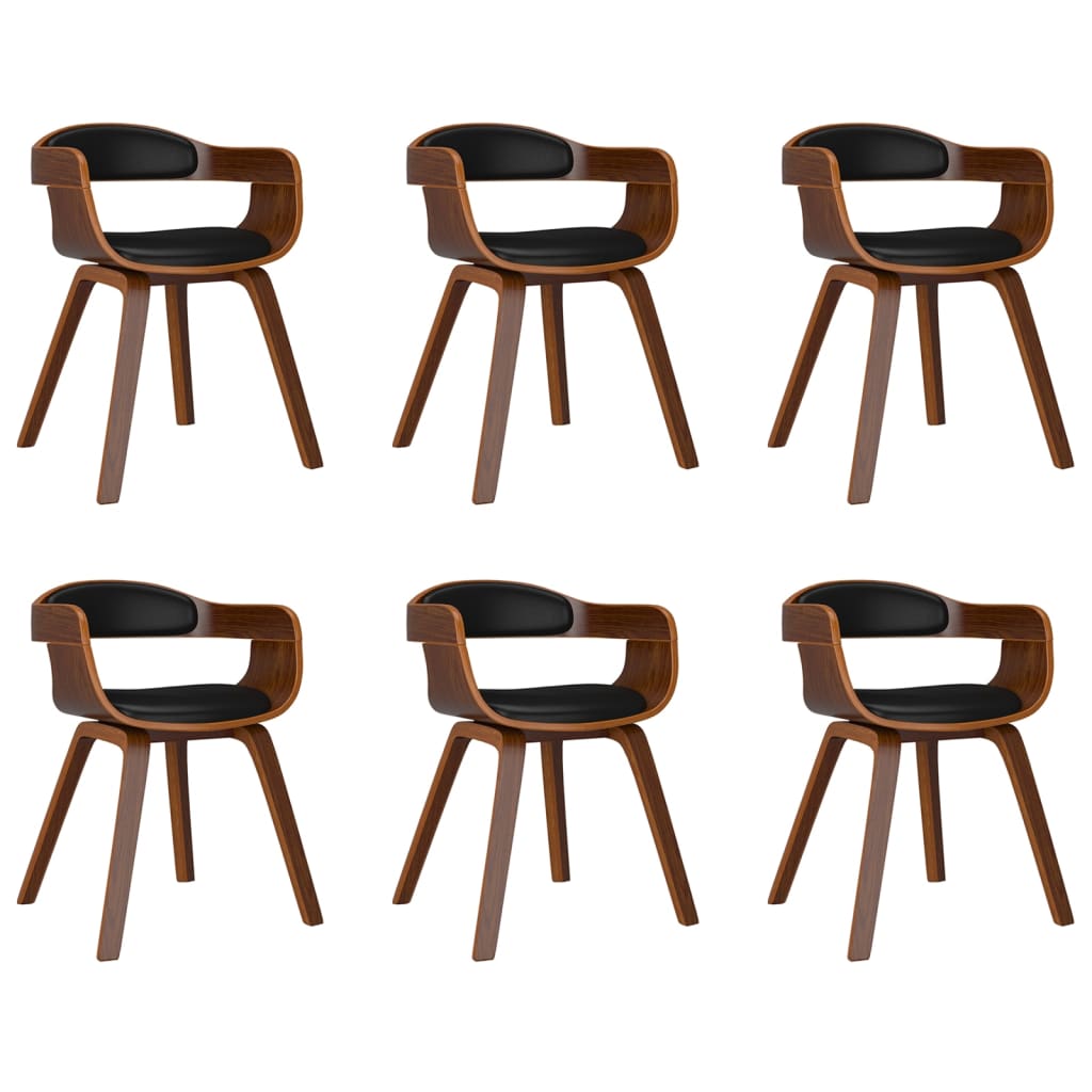 vidaXL Трапезни столове, 6 бр, черно, извито дърво и изкуствена кожа