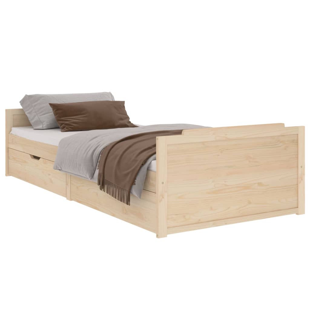 vidaXL Рамка за легло с чекмеджета, бор масив, 90х200 см