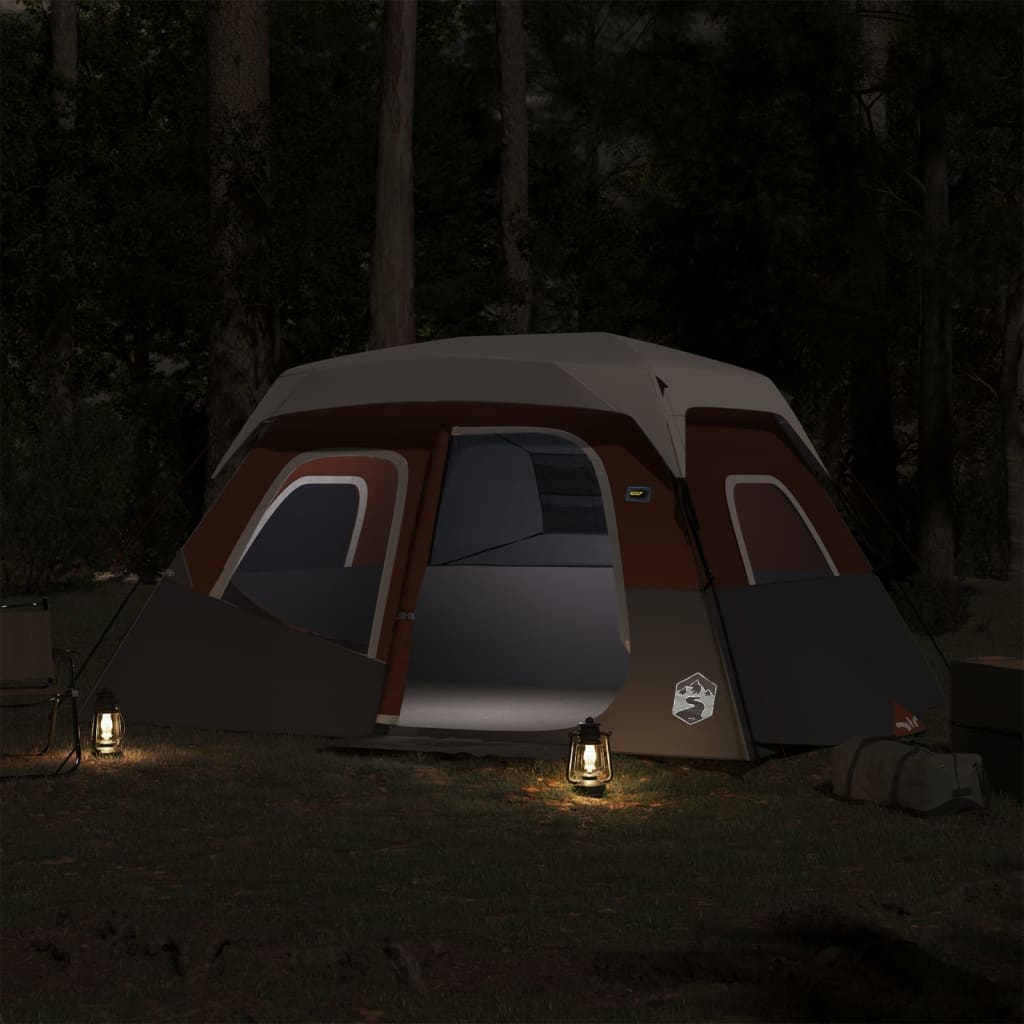 vidaXL Семейна палатка с LED 6-местна сив-оранжев бързо освобождаване