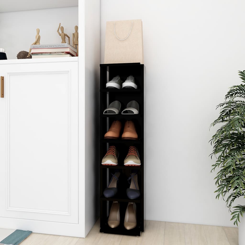vidaXL Шкаф за обувки, черен,27,5x27x102 см, инженерно дърво