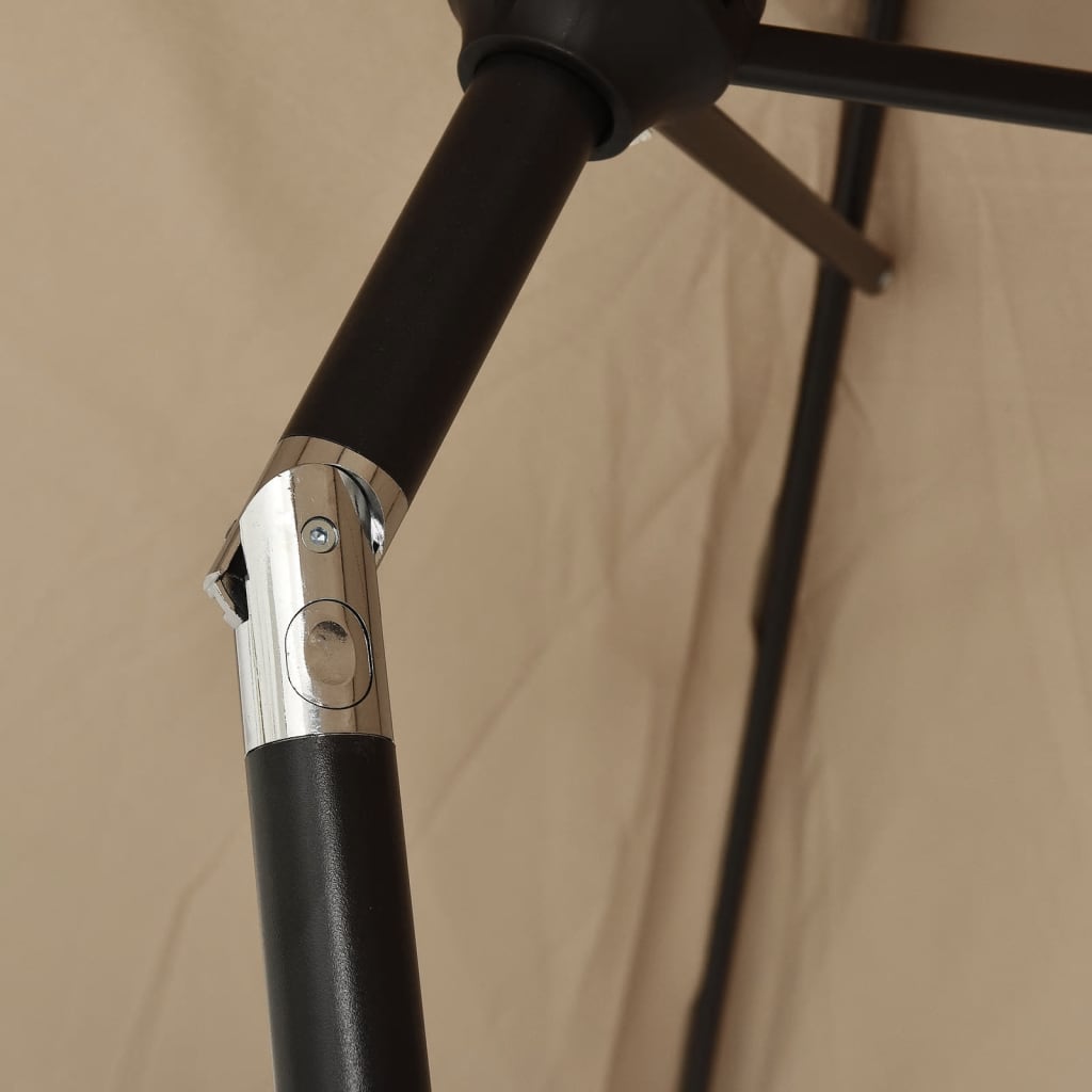 vidaXL Градински чадър с LED светлини, стоманен прът, 300 см, таупе