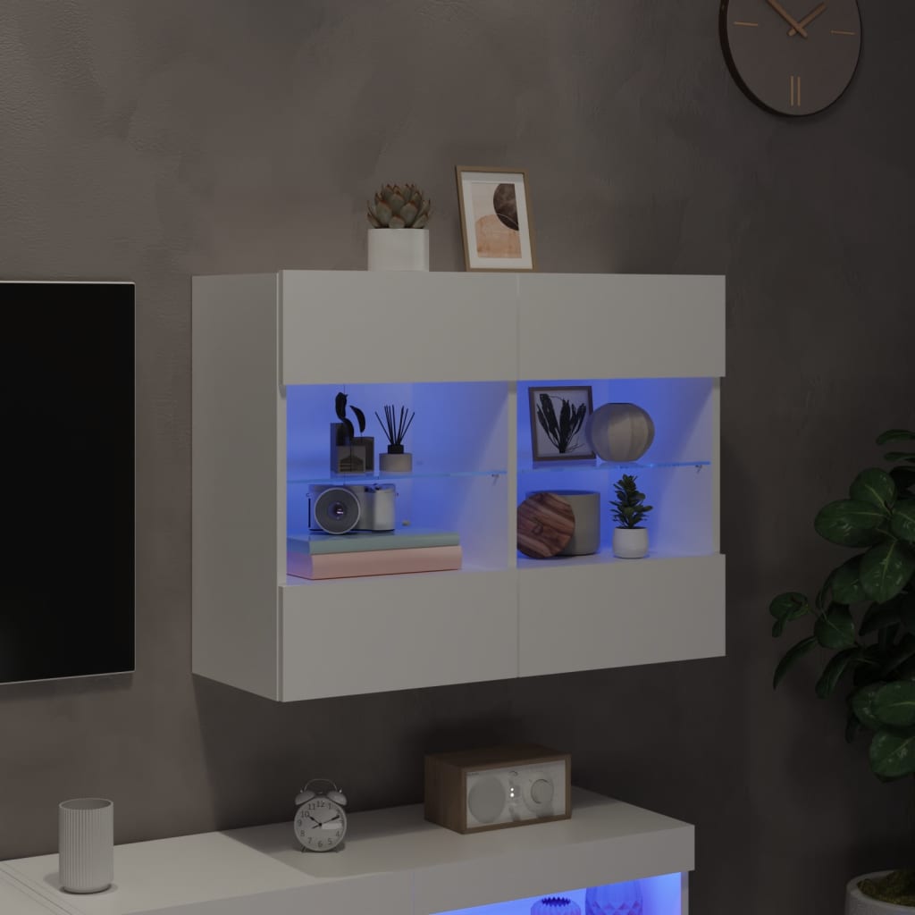 vidaXL Стенен ТВ шкаф с LED осветление, бял, 78,5x30x60,5 см