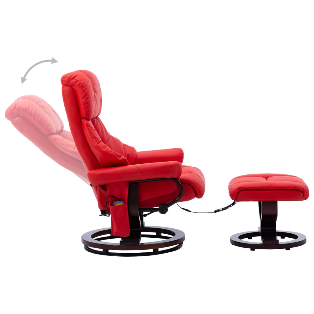 vidaXL Масажен наклоняем стол, червен, изкуствена кожа и извито дърво