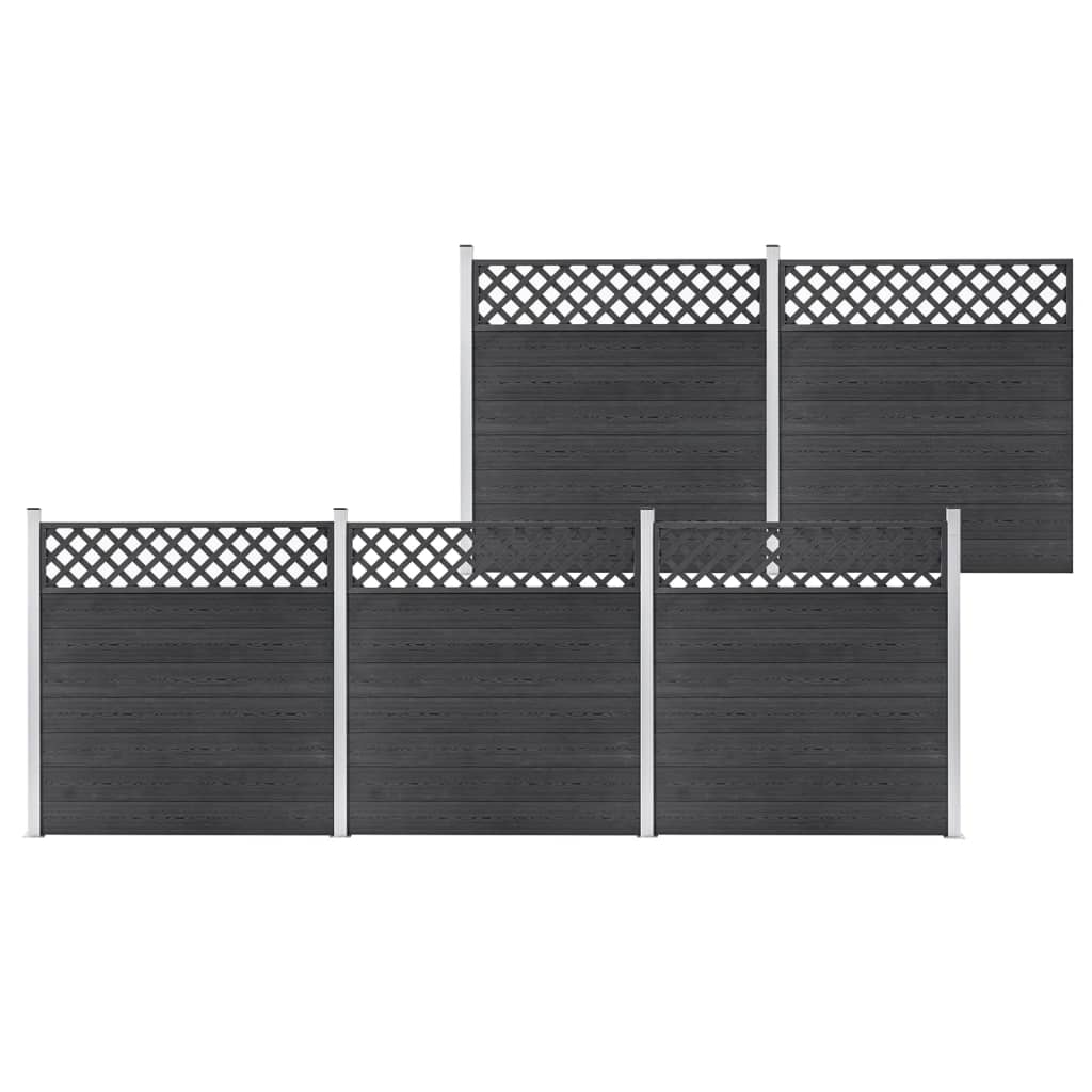vidaXL Комплект WPC ограда, 5 квадратни пана, 872x185 см, сив