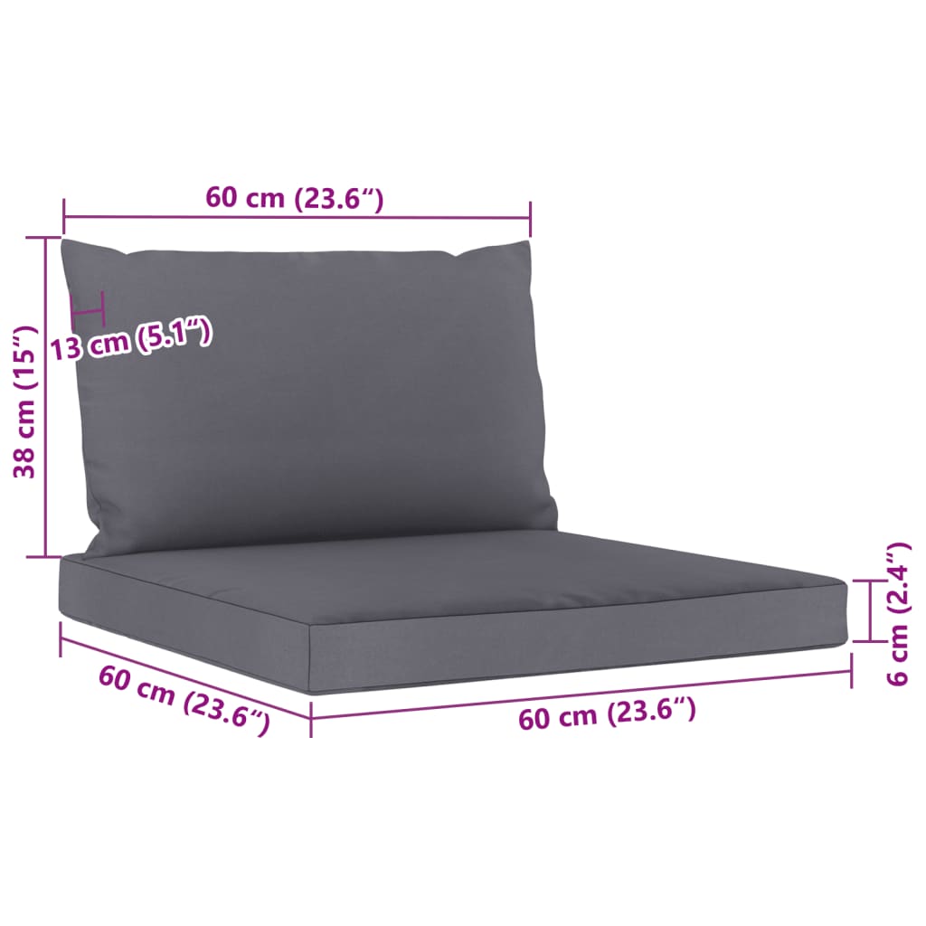 vidaXL Градински 3-местен диван от палети с антрацитни възглавници бор