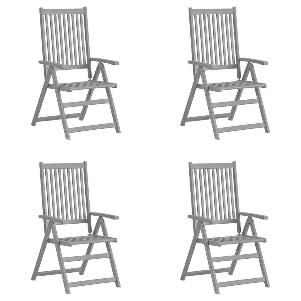 vidaXL Градински накланящи се столове, 4 бр, сиви, акация масив