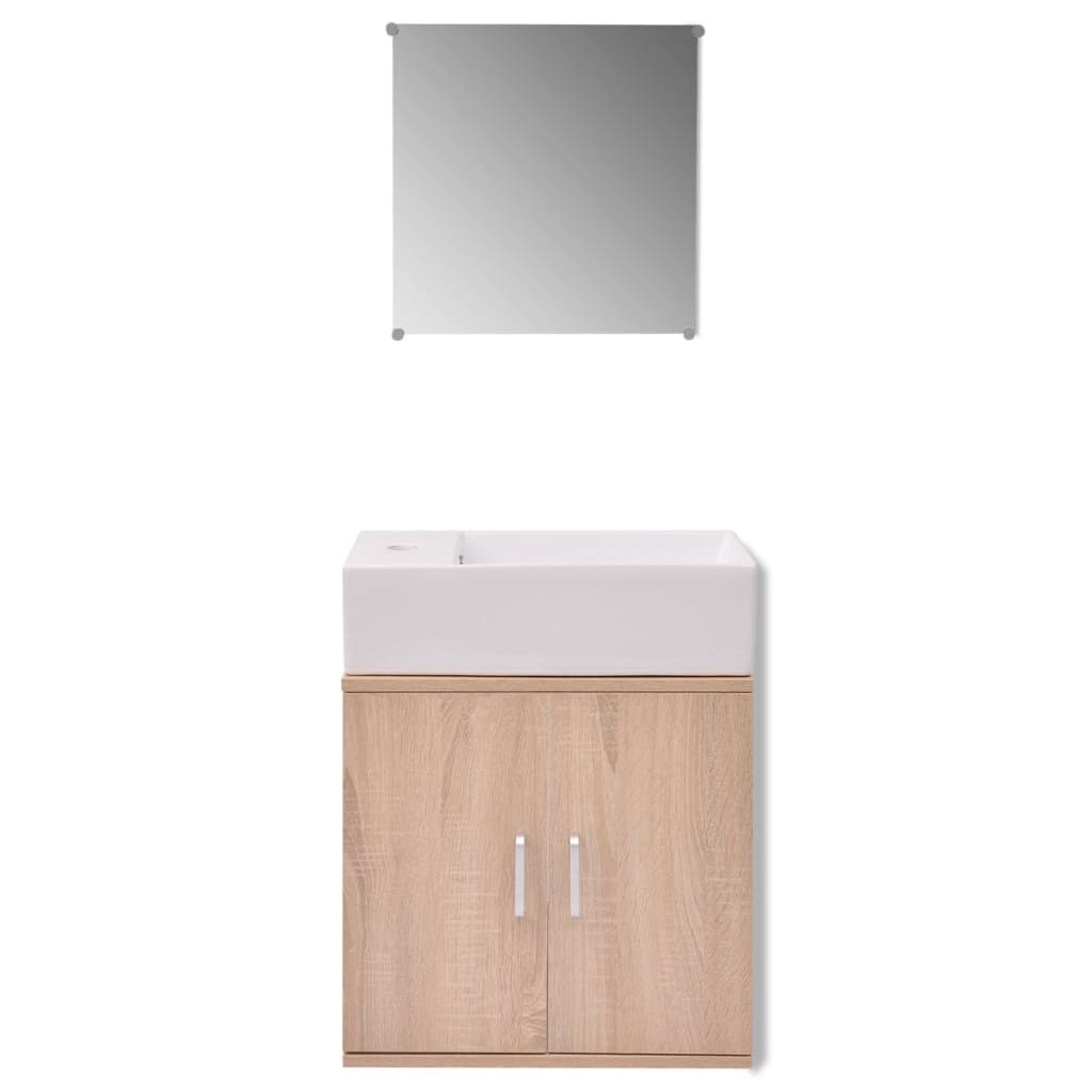 vidaXL Комплект мебели за баня от 3 части и мивка, бежов цвят