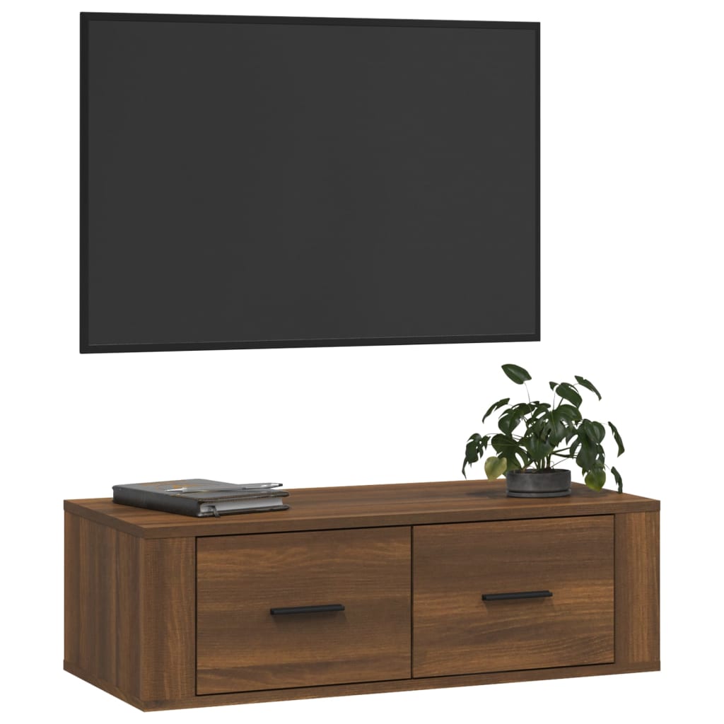 vidaXL ВисящTV шкаф, кафяв дъб, 80x36x25 см, инженерно дърво