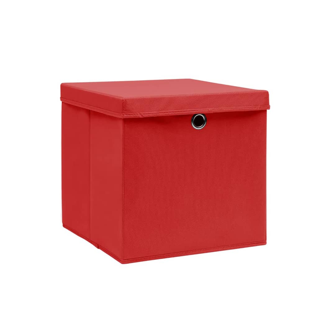 vidaXL Кутии за съхранение с капаци 10 бр 28x28x28 см червени