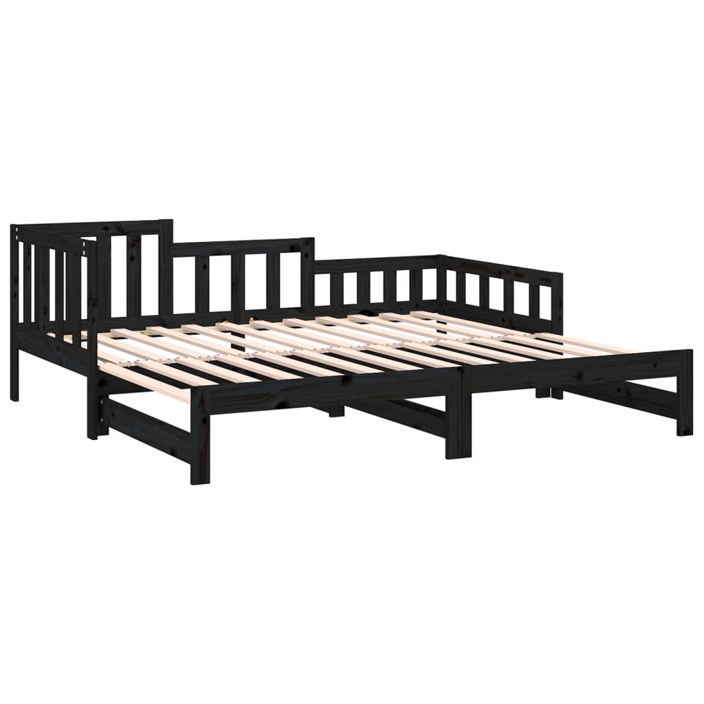 vidaXL Разтегателно дневно легло, черно, 2x(80x200) см, бор масив