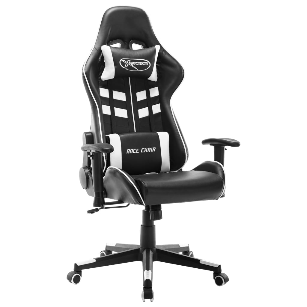 vidaXL Геймърски стол, черно и бяло, изкуствена кожа