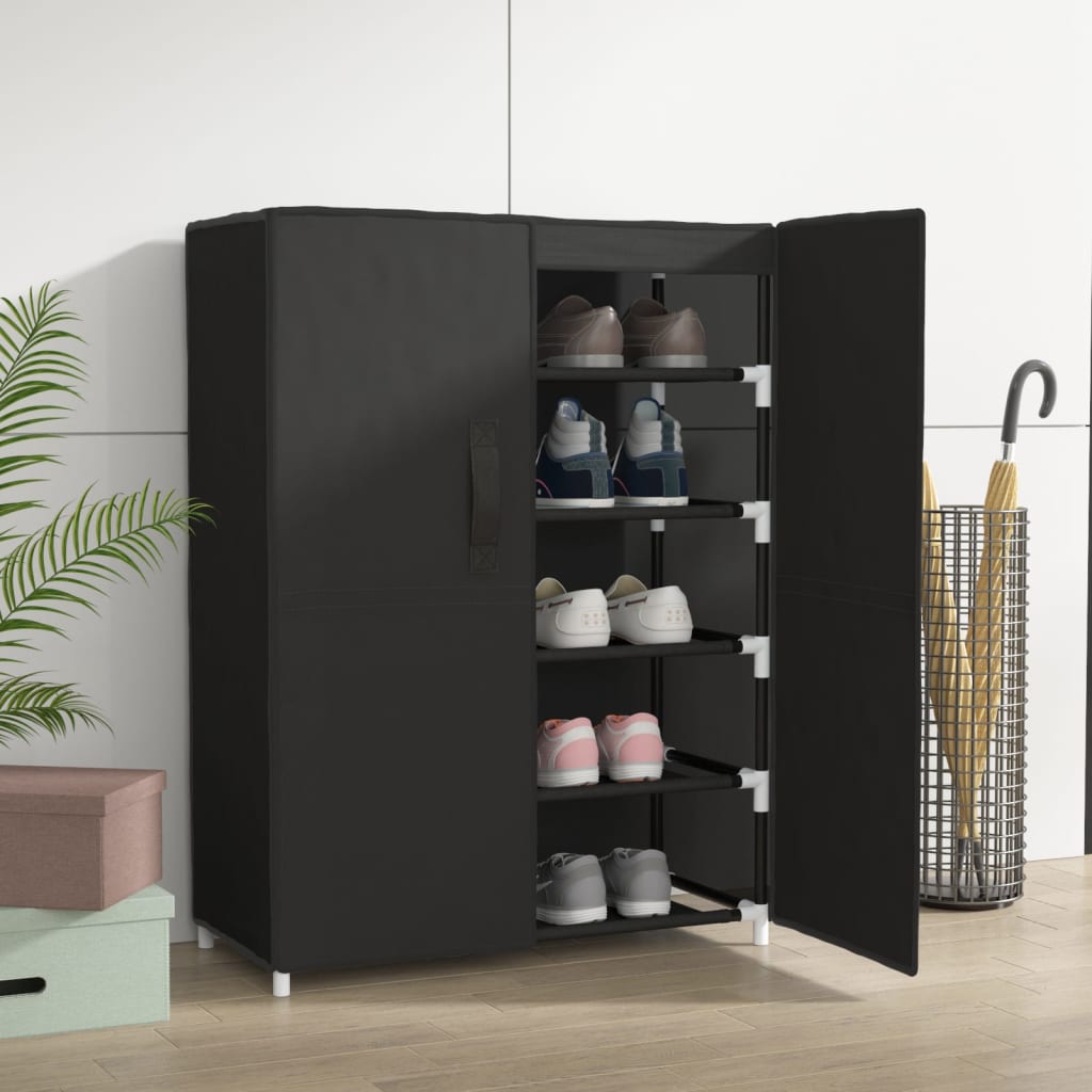 vidaXL Шкаф за обувки, черен, 60x28x90 см, плат