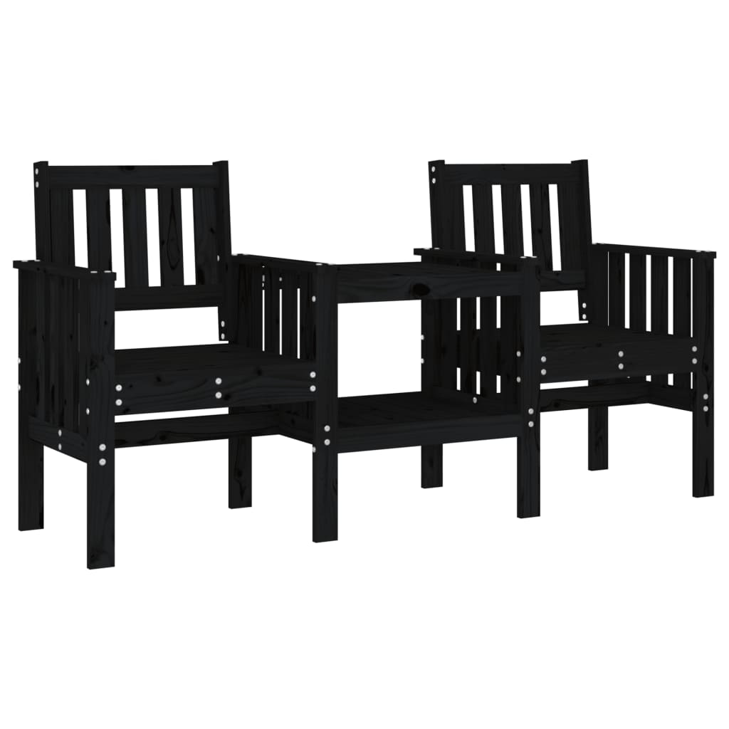 vidaXL Градинска пейка с маса, 2-местна, черна, бор масив