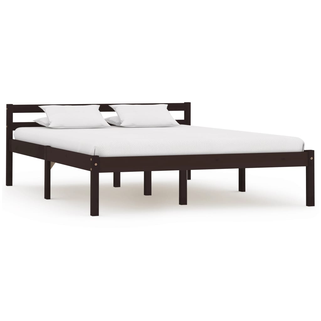 vidaXL Рамка за легло, тъмнокафява, бор масив, 140x200 см