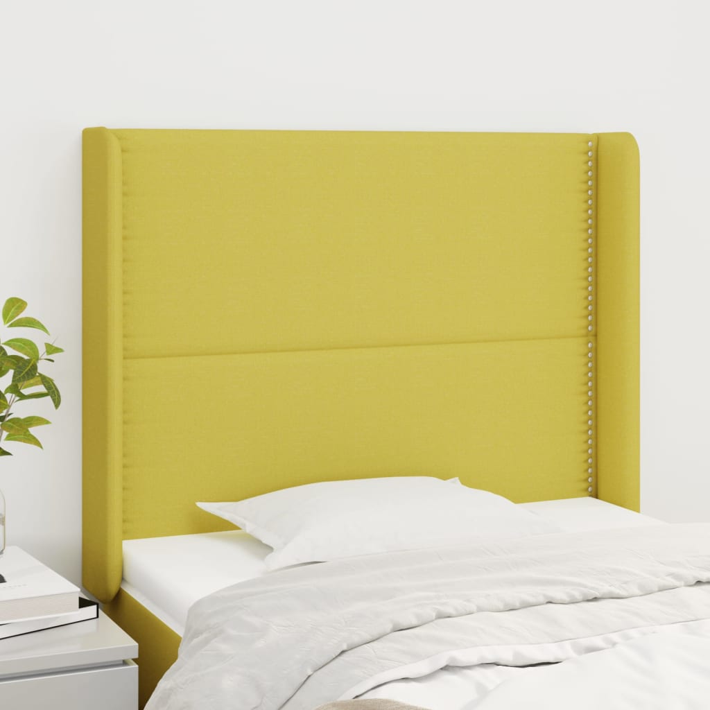 vidaXL Горна табла за легло с уши, зелена, 93x16x118/128 см, плат