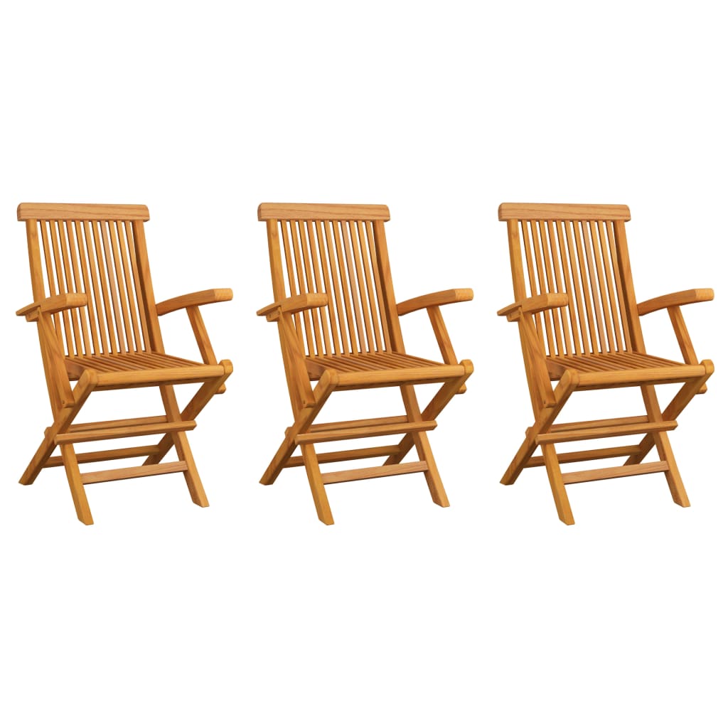 vidaXL Градински столове с възглавници антрацит 3 бр тик масив