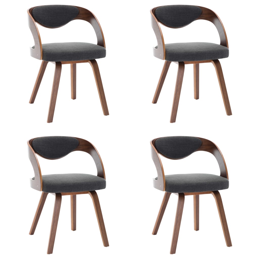 vidaXL Трапезни столове, 4 бр, тъмносиви, огънато дърво и плат