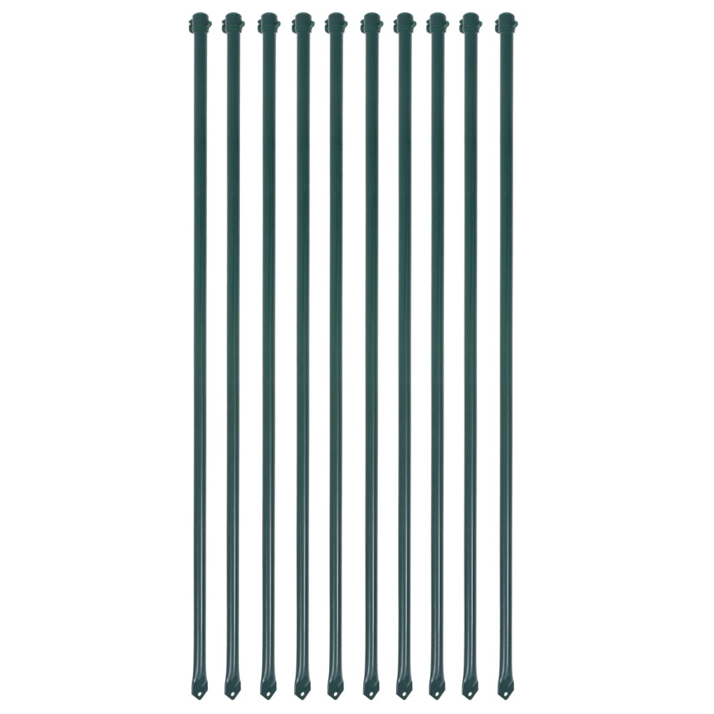vidaXL Градински колове, 10 бр, 1 м, метал, зелено