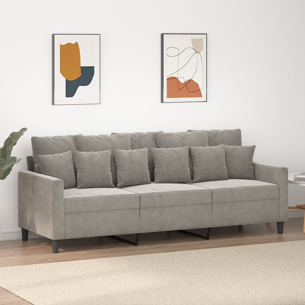 vidaXL 3-местен диван, светлосив, 180 см, кадифе