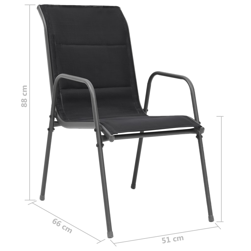 vidaXL Стифиращи градински столове, 6 бр, стомана и Textilene, черни