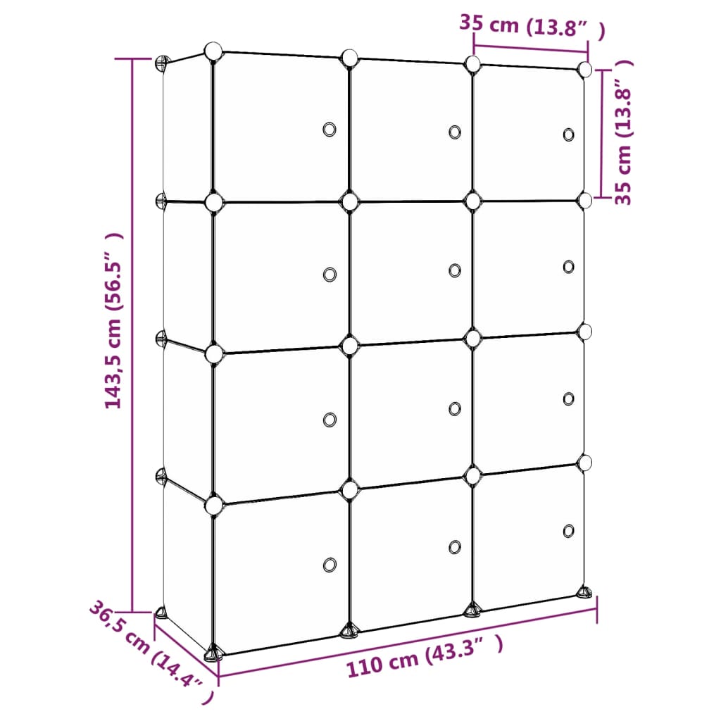 vidaXL Детски кубичен шкаф за съхранение с 12 куба, зелен, PP