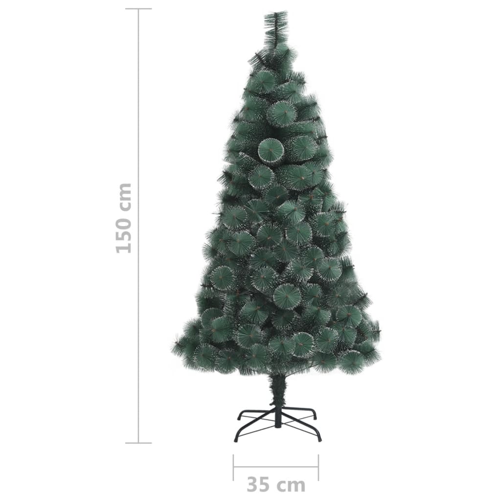 vidaXL Изкуствена коледна елха със стойка, зелена, 150 см, PET