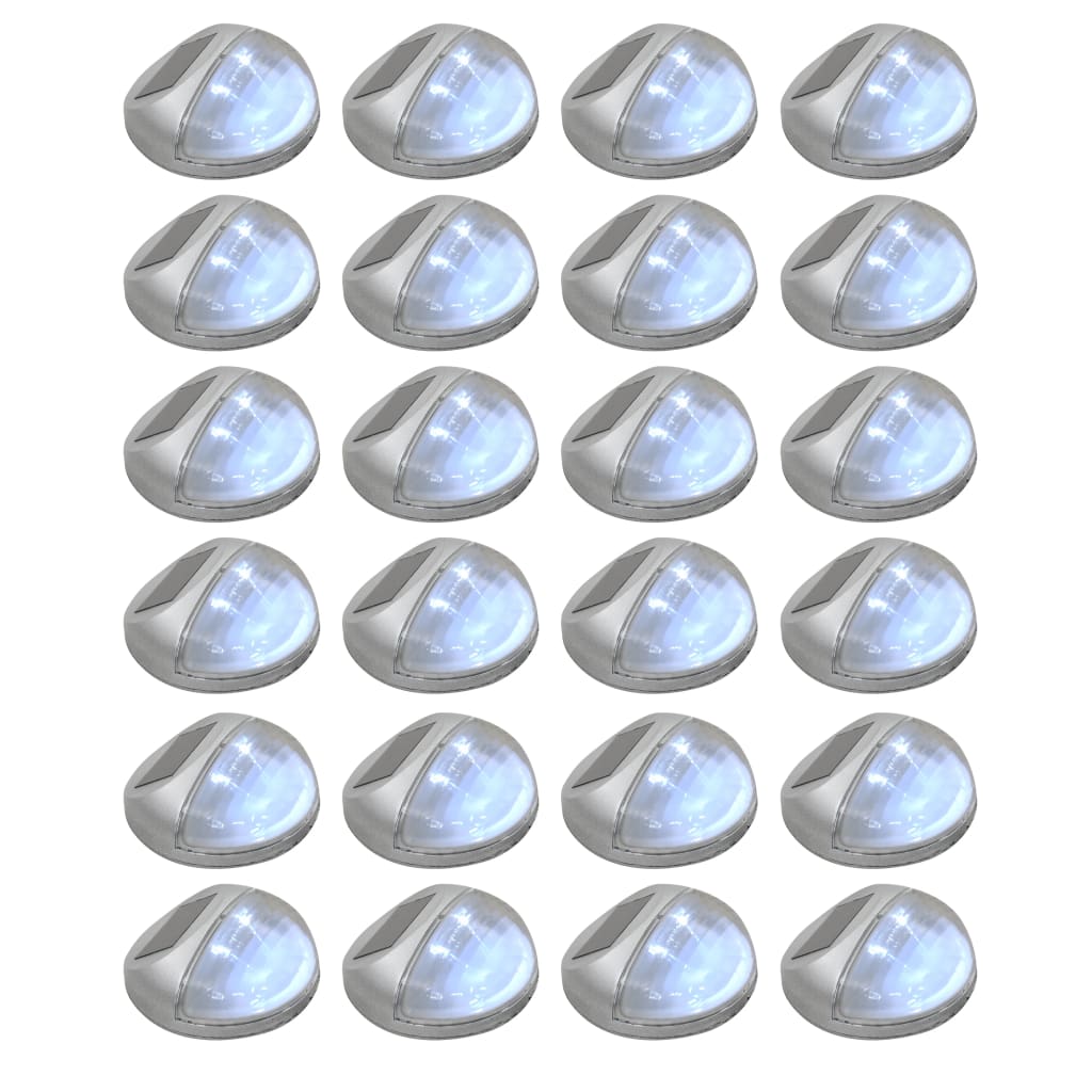 vidaXL Външни соларни стенни лампи LED 24 бр кръгли сребристи
