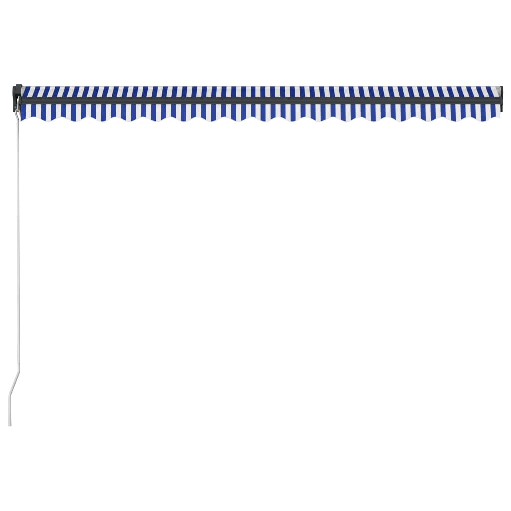 vidaXL Ръчно прибиращ се сенник с LED, 400x300 см, синьо и бяло