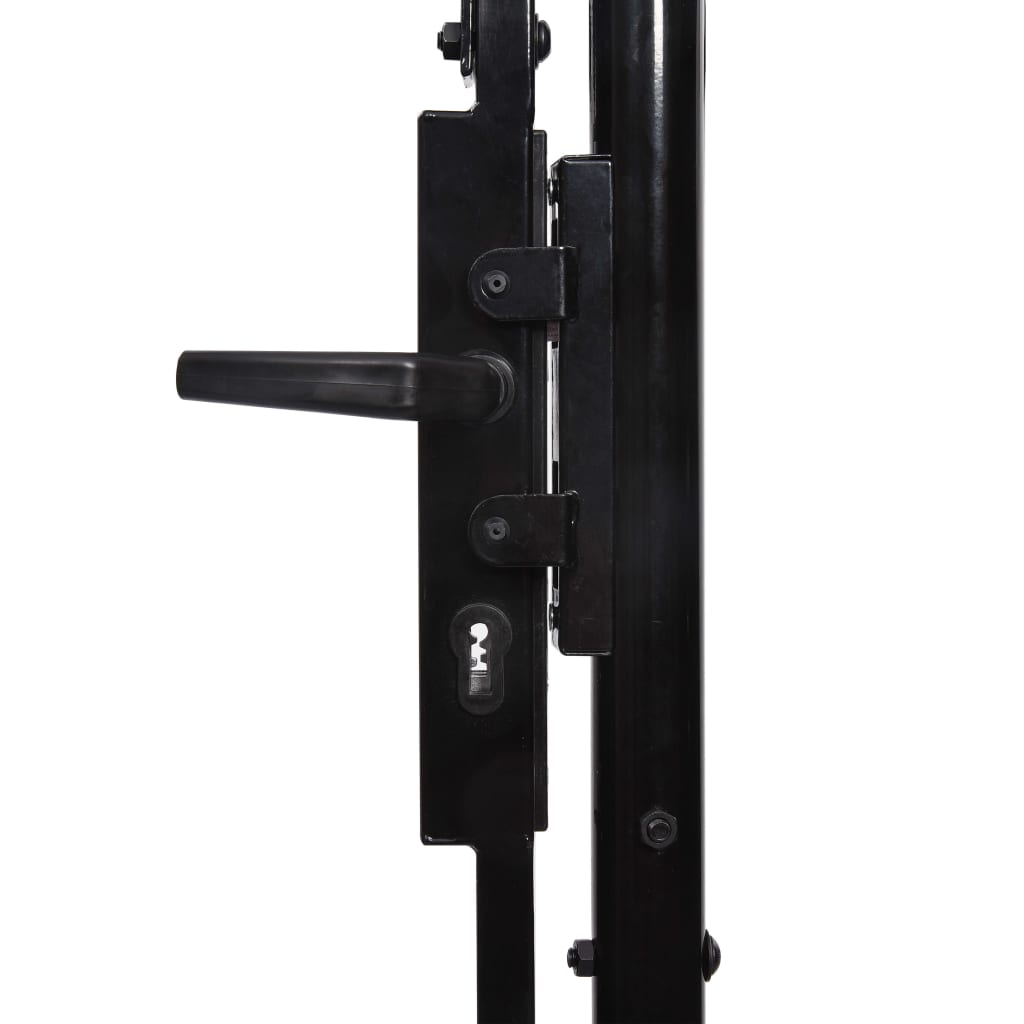 vidaXL Оградна порта две врати с остри върхове стомана 3х1,75 м черна