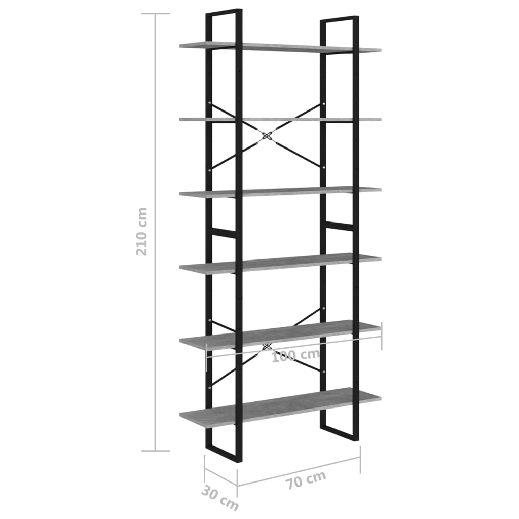 vidaXL Висок шкаф, бетонно сив, 100x30x210 см, ПДЧ