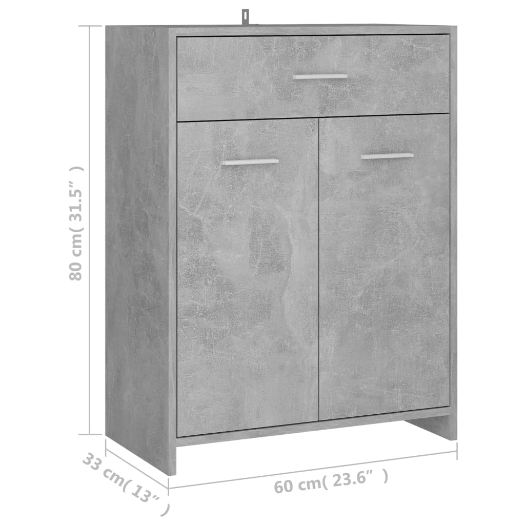 vidaXL Шкаф за баня, бетонно сив, 60x33x80 см, ПДЧ