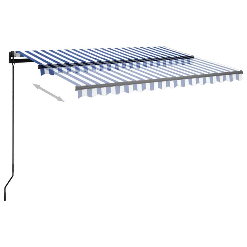 vidaXL Автоматичен сенник LED и сензор за вятър 3,5x2,5 м синьо и бяло