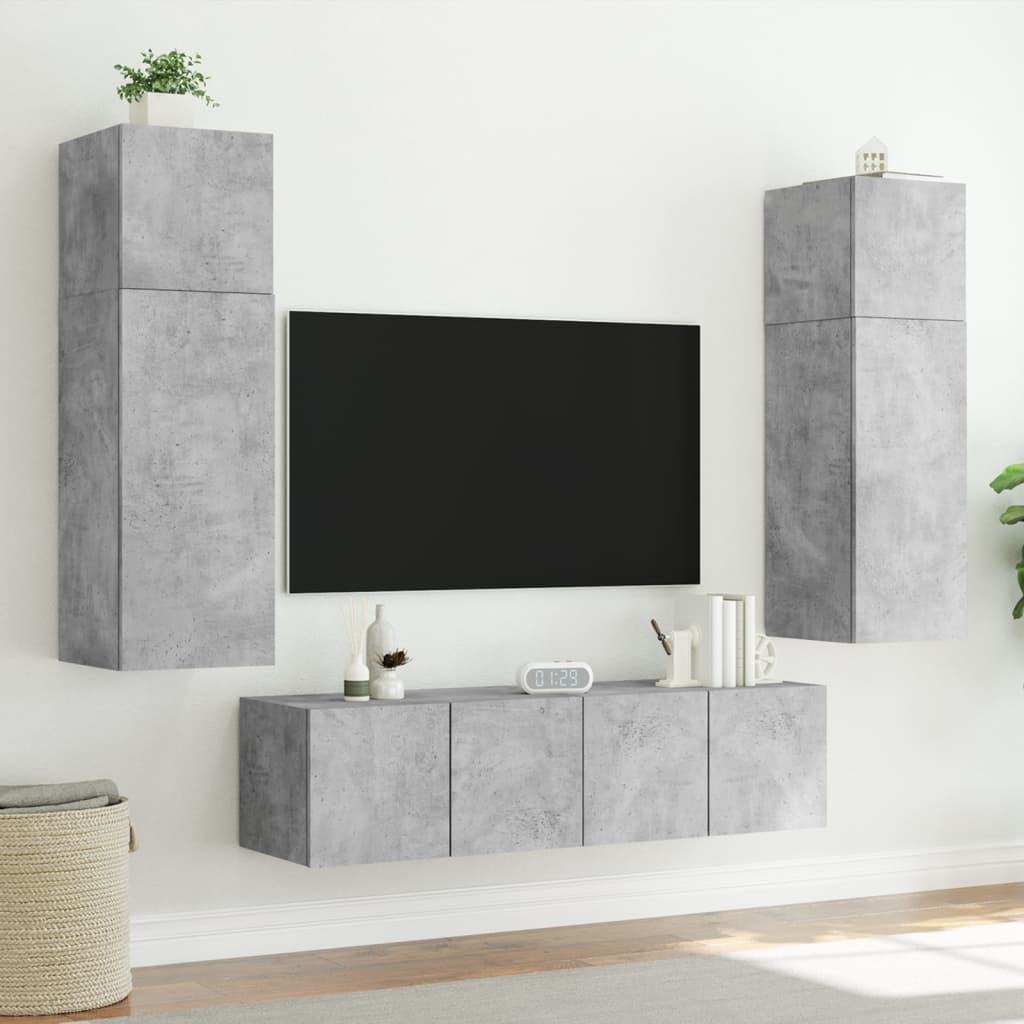 vidaXL Стенни ТВ шкафове с LED лампи, 2 бр, бетонно сиви, 60x35x41 см