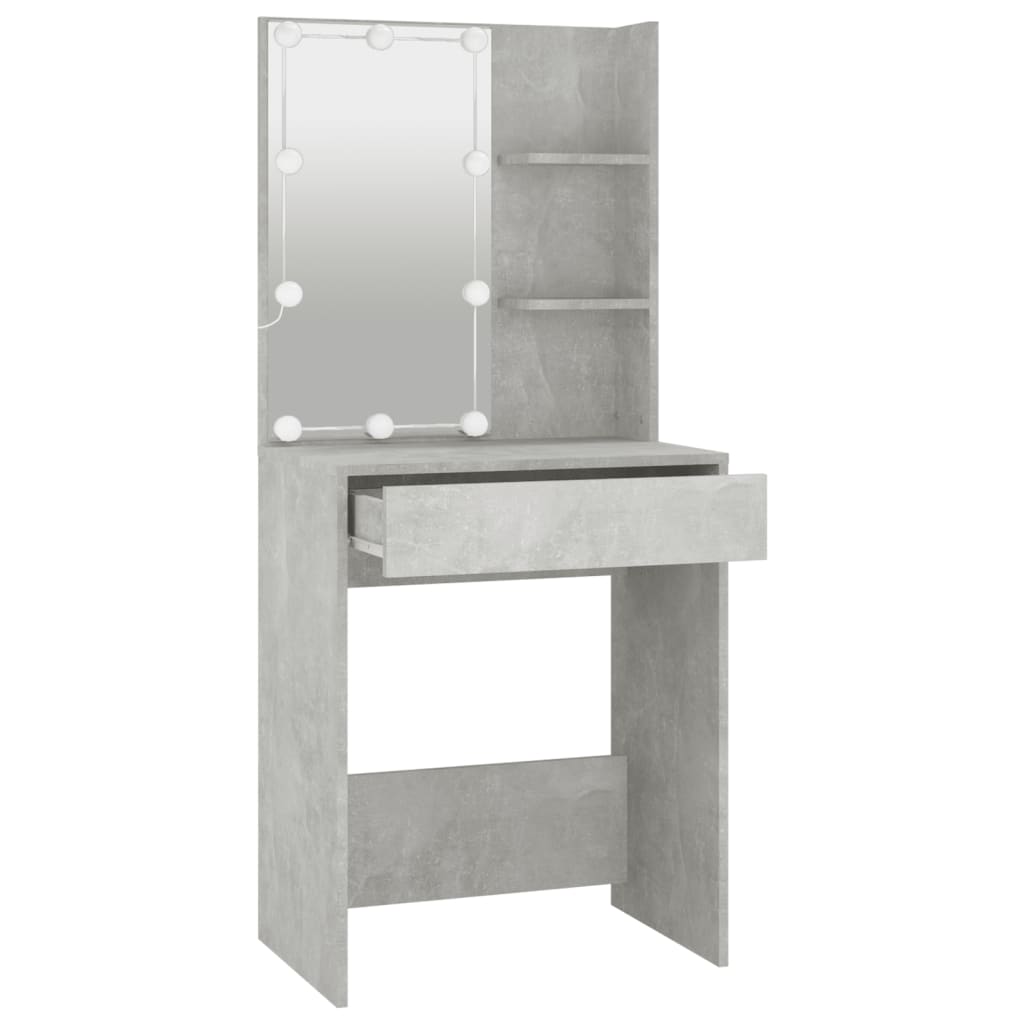 vidaXL Тоалетка с LED, бетонно сива, 60x40x140 см