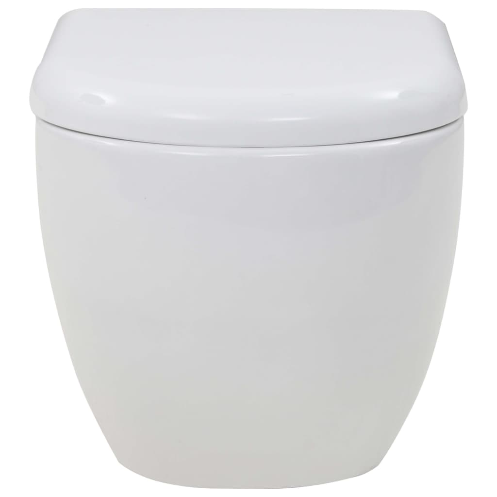 vidaXL Окачена тоалетна чиния, със скрито високо казанче, керамична