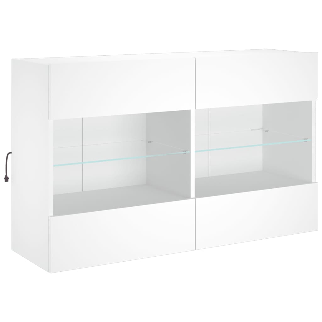vidaXL Стенен ТВ шкаф с LED осветление, бял, 98,5x30x60,5 см