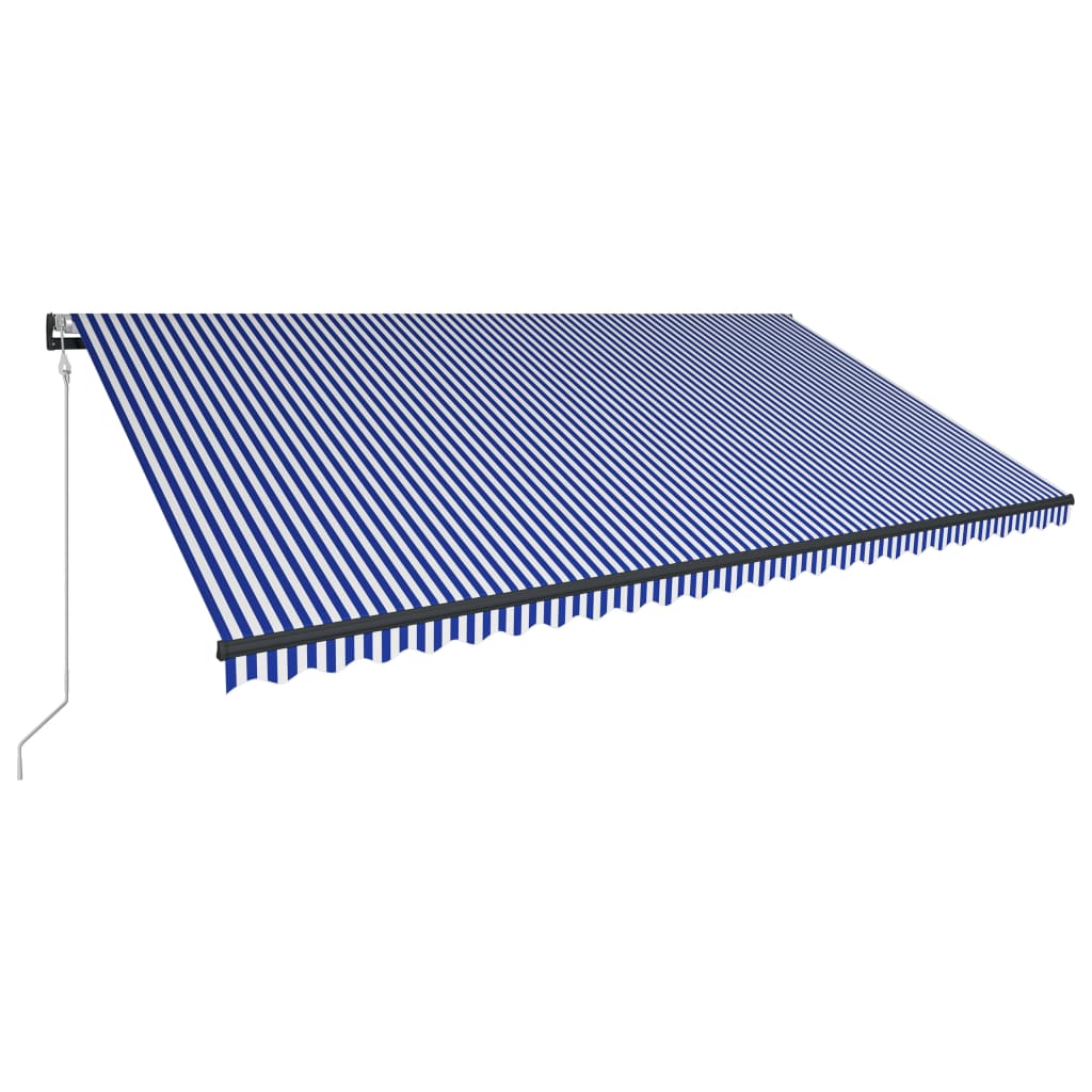 vidaXL Сенник, сензор за вятър и LED, 600x300 см, синьо и бяло