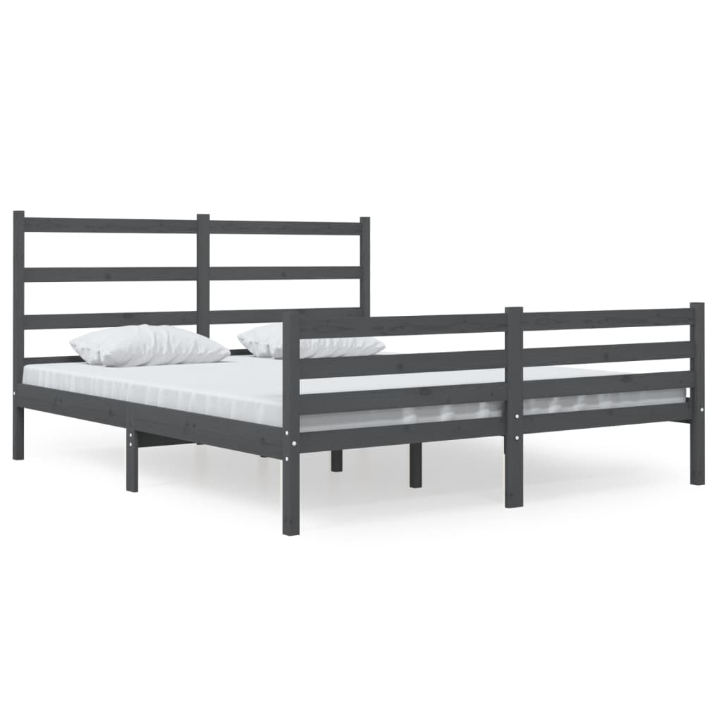 vidaXL Рамка за легло, бор масив, 140x190 см, сива