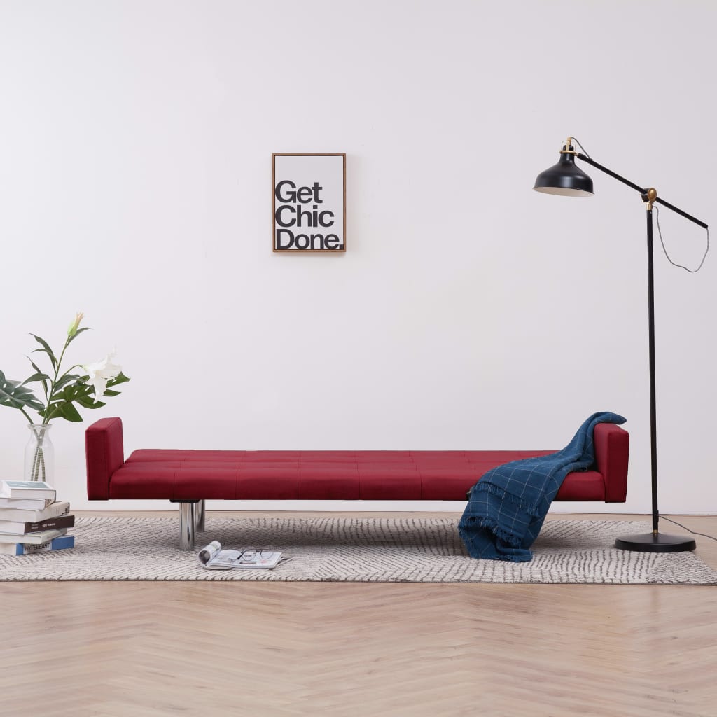 vidaXL Разтегателен диван с подлакътници, виненочервен, полиестер